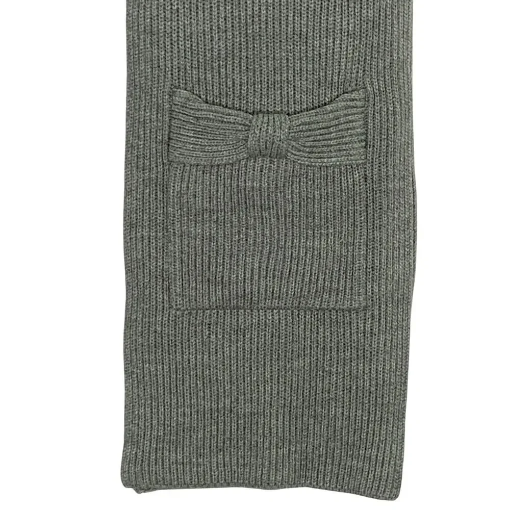 Kate Spade New York OS Gray Half Bow Knit Scarf Ribbed Preppy Pockets Designer